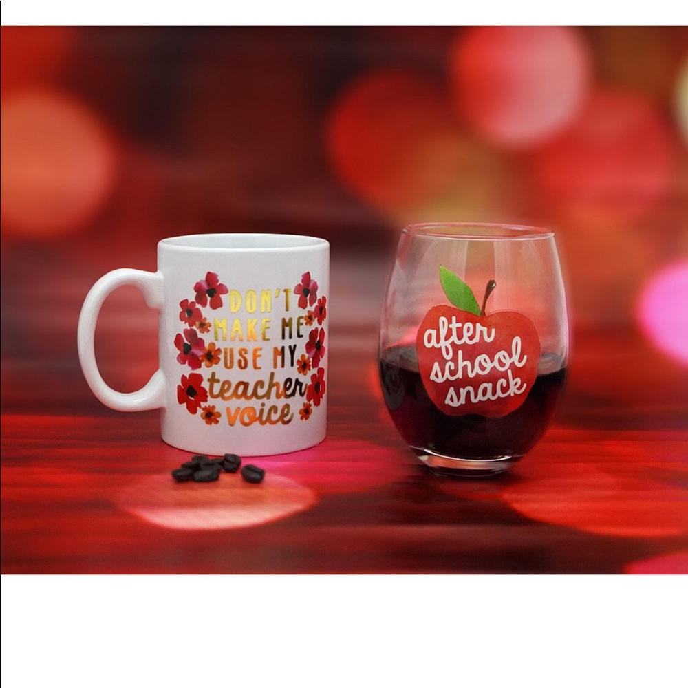Mug and stemless wine glass set